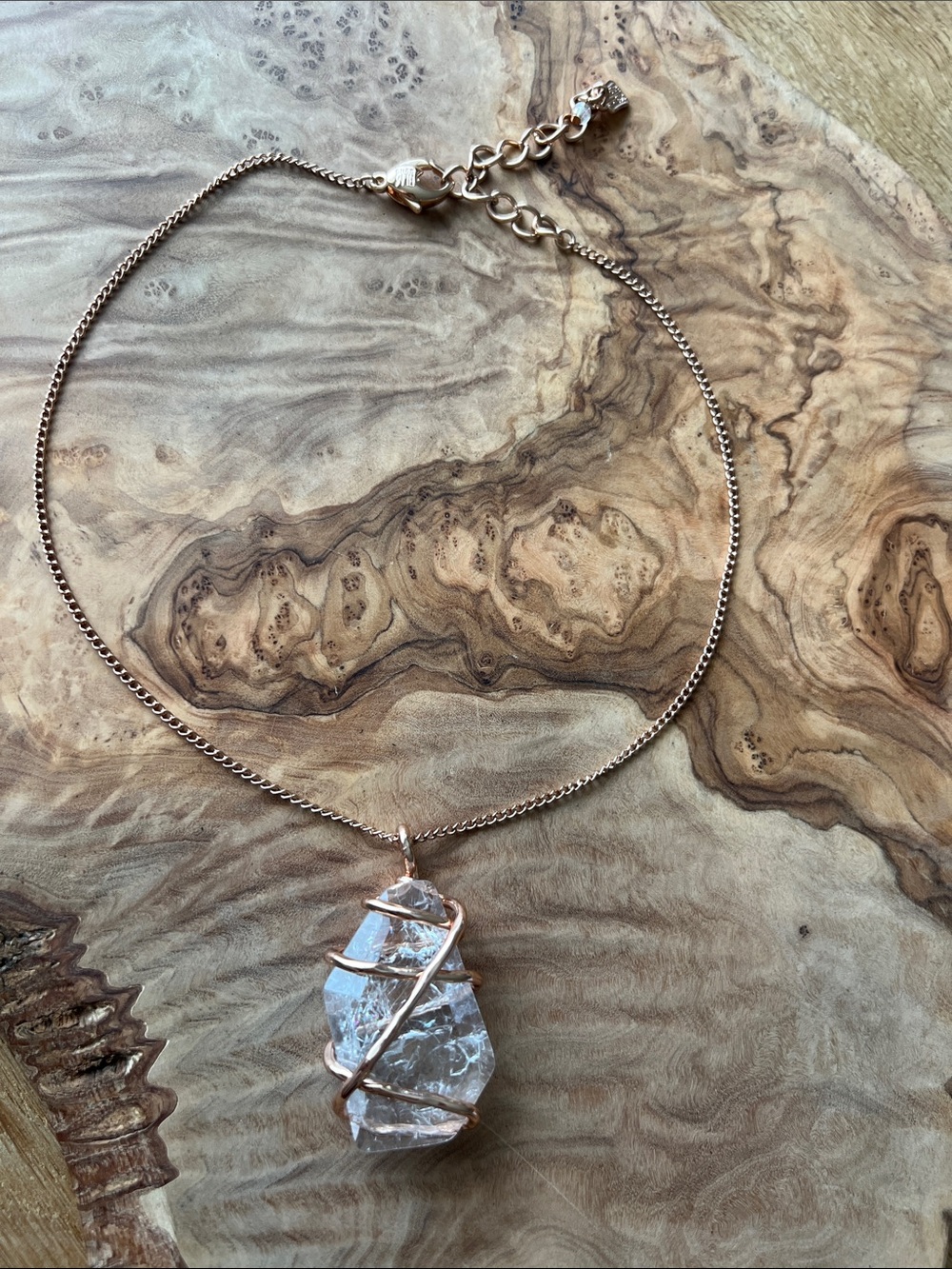 RLM SoHo Rose Gold Toned Wire Wrapped Clear Crystal Pendant Necklace